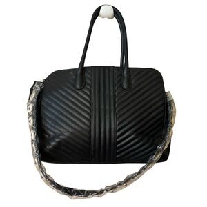 A New Day Tote Black Quilted Handbag + Bonus Guitar Purse Strap MadStyle Studs